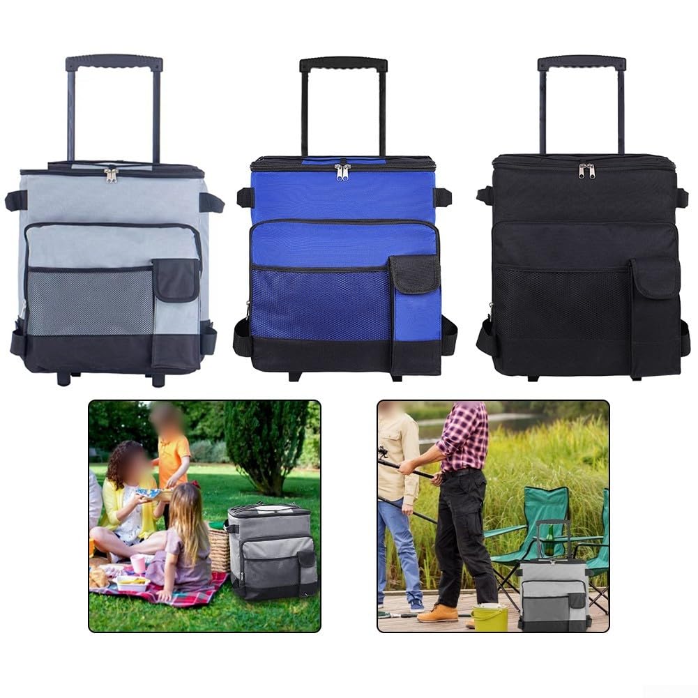 Große Kühltasche mit Rollen 41L Faltbar Isoliertasche Wasserdicht für Picknick Camping Einkauf Auto Reise Lebensmitteltransport Getränke Männer Frauen