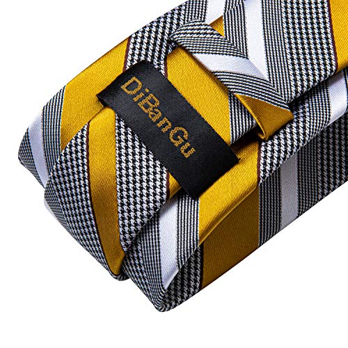 Image of DiBanGu Silk Ties for Men Necktie and Lapel Pin Brooch Set Formal Woven Paisley Plaid Striped Solid Tie Wedding Party