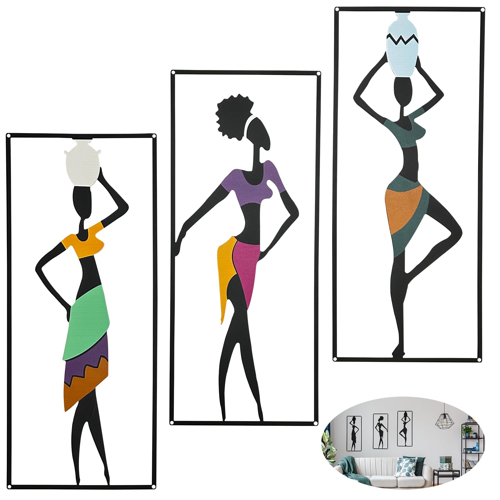 PUDASTO 3 Pieces African Wall Decor Art, Maximalist Hanging African