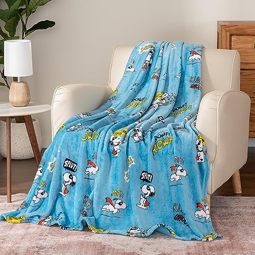 Image of Berkshire Blanket Peanuts VelvetLoft Cute Character Snoopy Plush Throw Blanket,Peanuts Large Masked Marvel Toss Happy Blue,Throw 55 in x 70 in (Official Peanuts Product)