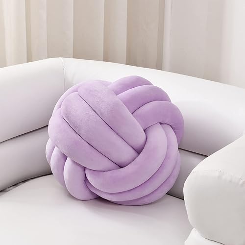 Sioloc - Almohadas de nudo suave, cojín redondo para decoración del hogar, almohada de bola anudada hecha a mano (10.6 pulgadas, color lila)