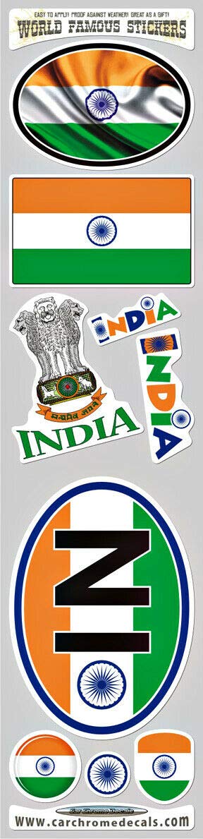 Pegatinas de la India para coche y portátil pack de 9 adhesivos nacionales resistentes