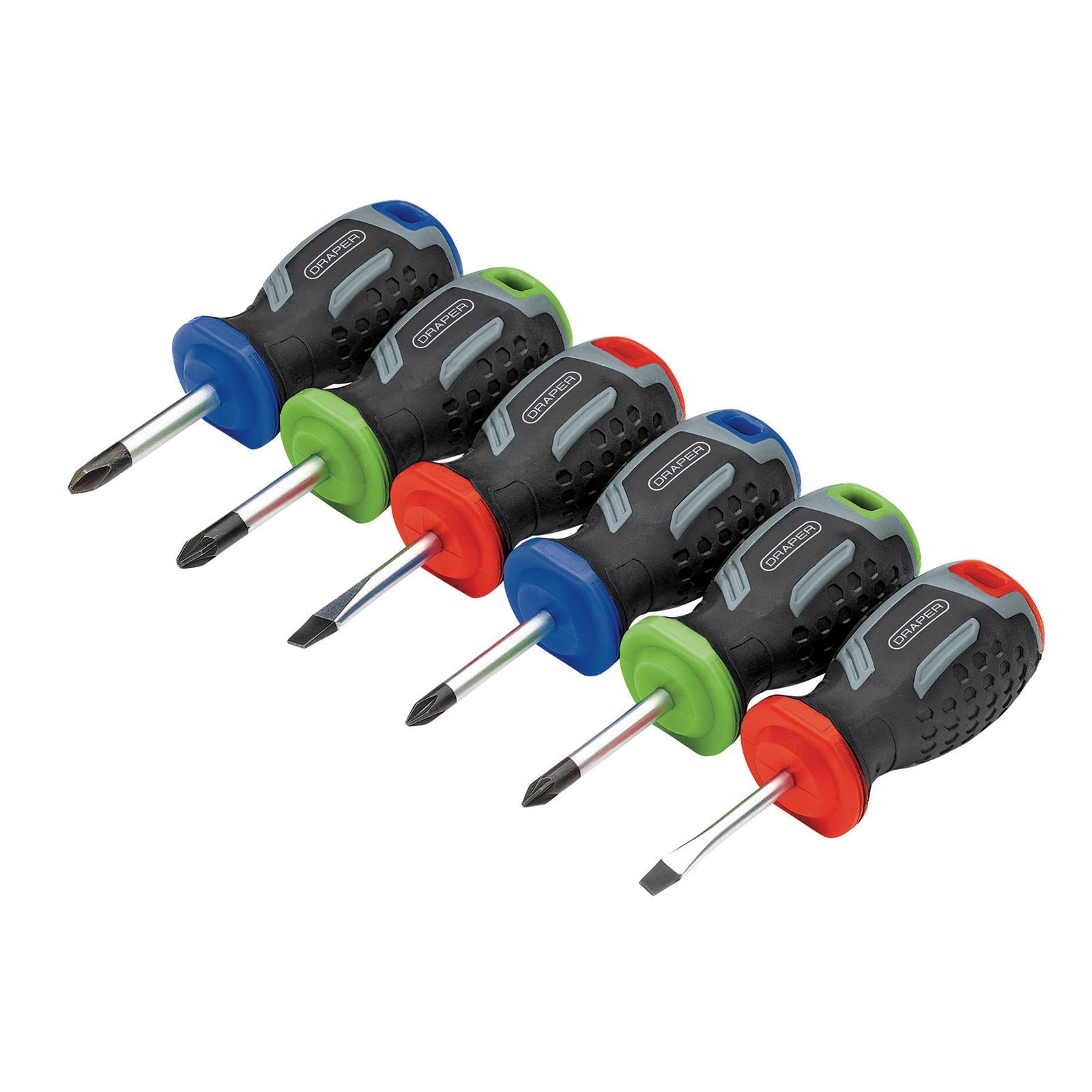 Draper 6pc Stubby Soft Grip Screwdriver Set - 13432 - Magnetic Tips, CRV Blades