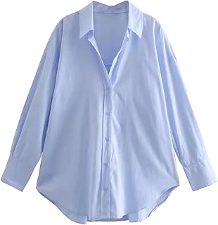 Women's V-Neck Muticolor Long Sleeves Shirtssolid Color Classic Loose Blouse Tops Oversized Comfy Formal Shirts
