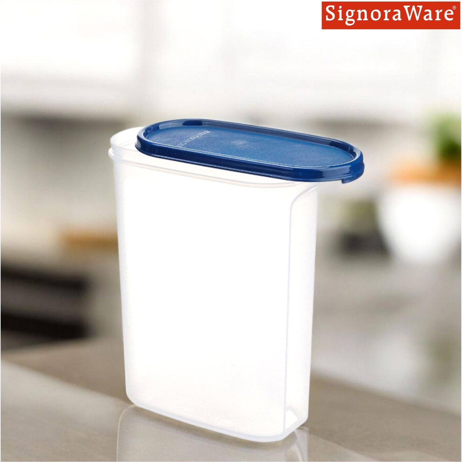 SignoraWare Modular BPA Free Plastic Oval Container | Airtight Lid | Retain Crispness | Non Toxic & odour free | Ideal for storing Rice, Sugar, Poha & Roasted Peanuts (1.7 Ltrx3 | Setof3 | ModBlue) — Amazon image 2