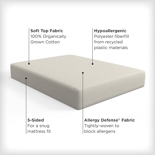 Miniatura 2 de AllerEase - Cubrecolchón impermeable de 100 % algodón orgánico cultivado en la parte superior, tamaño Queen, felpa hipoalergénica, tela de defensa