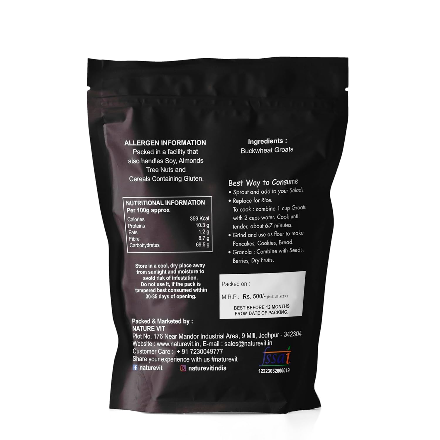 NatureVit Buckwheat Seeds, 5kg (1kg x 5 Packets) | Kuttu Giri | Hulled, Gluten Free Buckwheat Millet | High in Plant Protein & Fibre | Soak & Eat As Porridge - Image 2 thumbnail