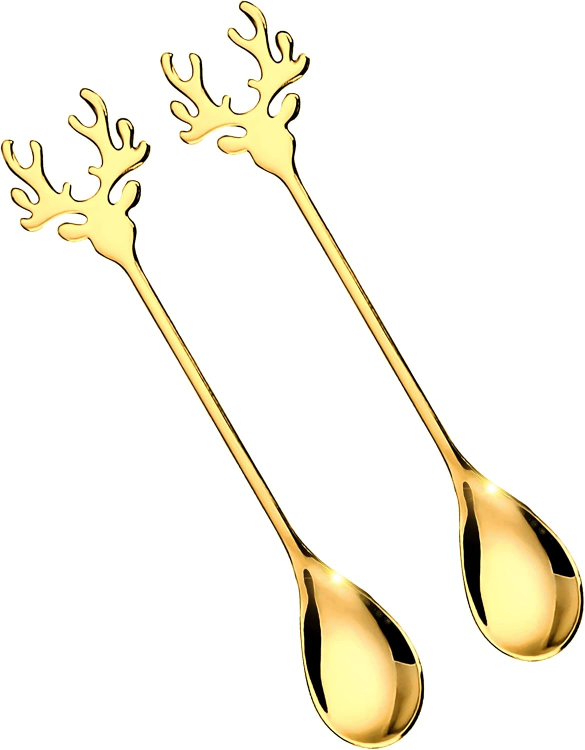 Teaniru, Golden Christmas Spoons 2Pcs Stainless Steel Elk