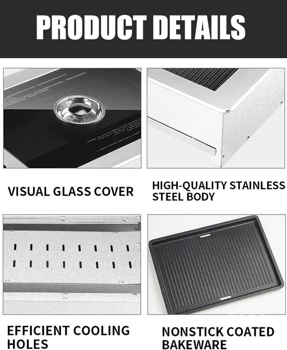 Electric Embedded Barbecue Pan Grill, 2000W Commercial Smokeless BBQ Grill with Touch Panel, Non-stick Cooking Surface BBQ Grill, Griddle Hot Plate for Home Indoor Outdoor Restaurant