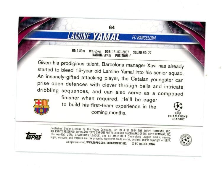 Carte Sportive Lamine Yamal FC Barcelone 2023-24 Obsidiane - Rookie, Non Classée