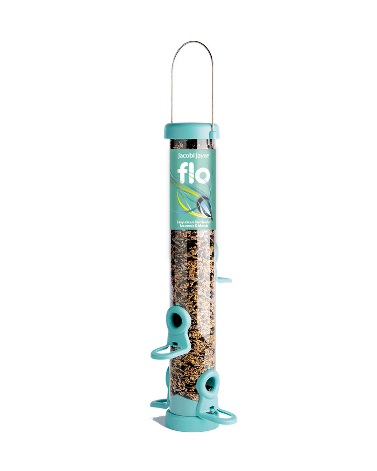 Jacobi Jayne® flo™ Bird Feeder - Bird feeders for small birds. Easy clean bird seed feeder. Won't clog or block. Flo™ hanging bird feeder for wild bird seed. 2 YEAR GUARANTEE. Classic green, small. — view 15