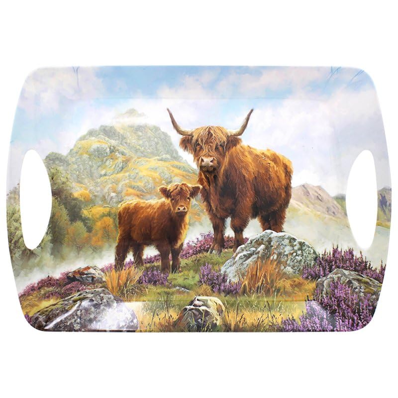 The Leonardo Collection Highland Cow Tray Large Macneil Studios For Kitchen & Home | Non Slip Serving Tray For Food | Serving Platter For Lunch & Dinner | Plastic Trays For Tea & Serving Dishes