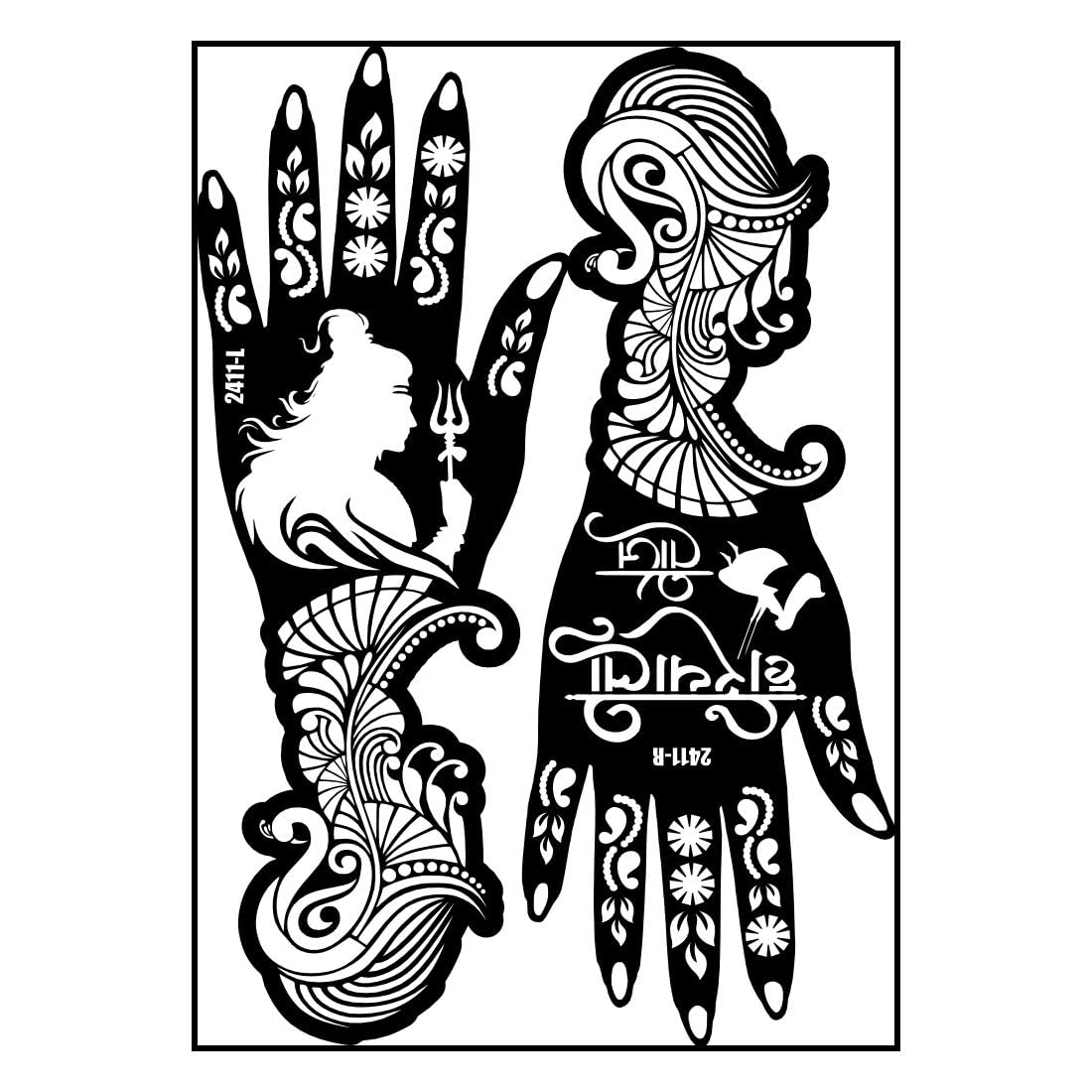 Stylish Lord Shiva Art With Text Teej Mehndi Stencil Sticker For Full Hand & Wrist-image-47