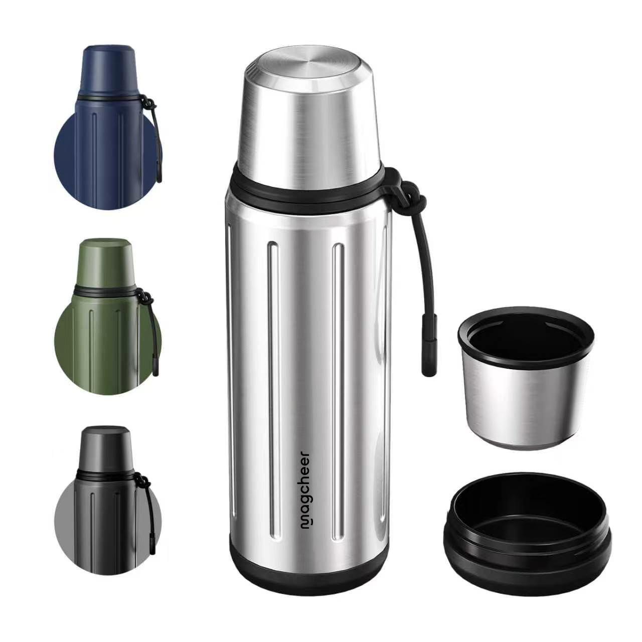 34 oz Thermo Water Bottle, Tea Filter, Removable Base, Silver