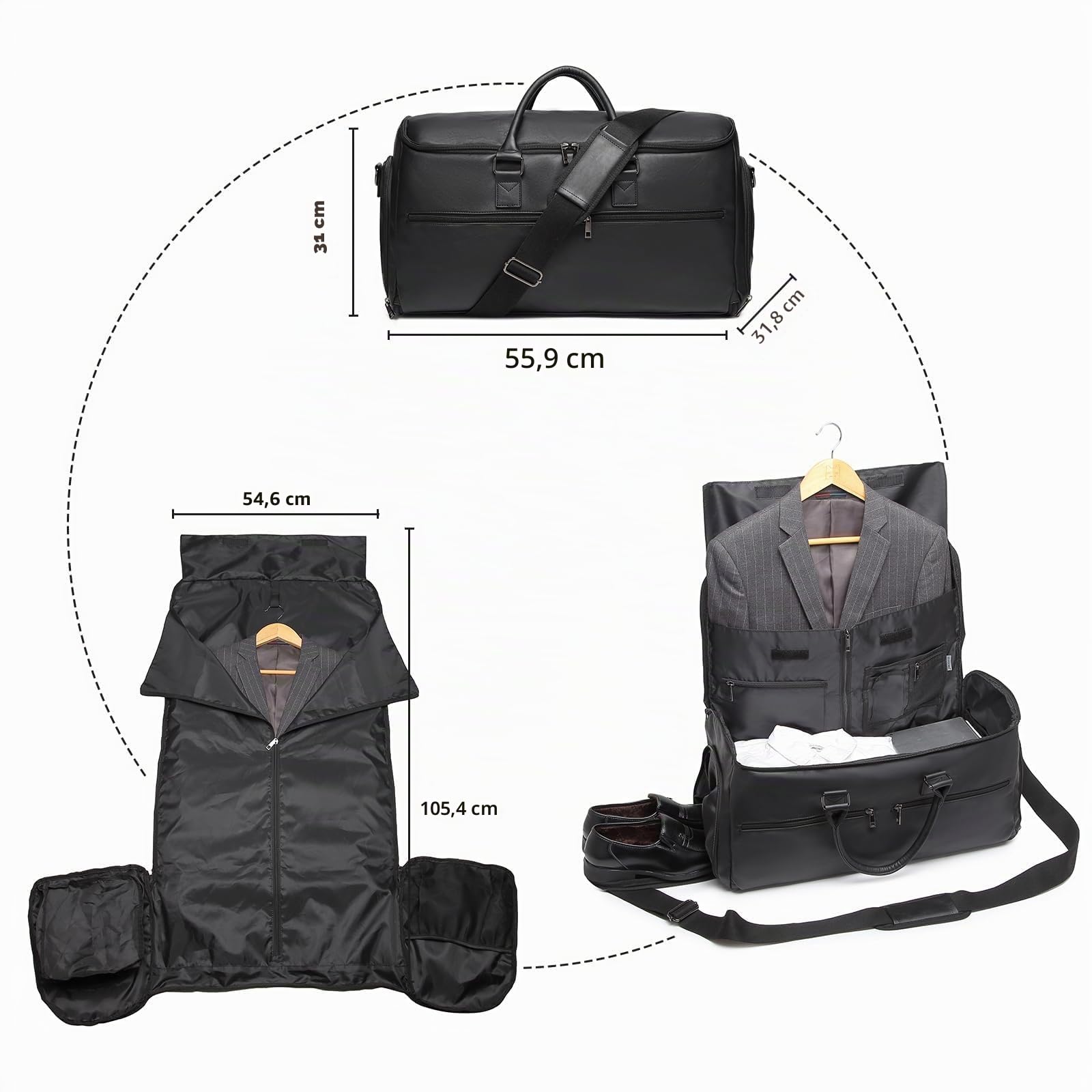 Borsa per indumenti convertibile da donna, borse per indumenti in pelle per viaggi con custodia per scarpe 2 in 1 da appendere valigia borsa da viaggio da donna borsa da viaggio per donna borsone