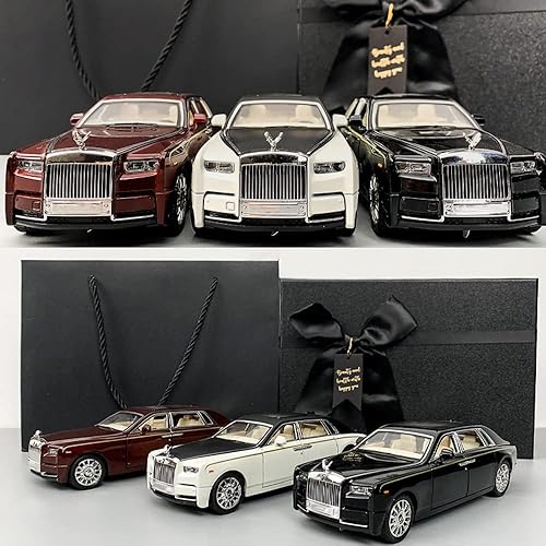 Miniatura 6 de EROCK Exquisito modelo 124 Rolls-Royce Phantom Model Car, auto de juguete de aleación de zinc con sonido y luz para regalo para niños y niñas (negro)
