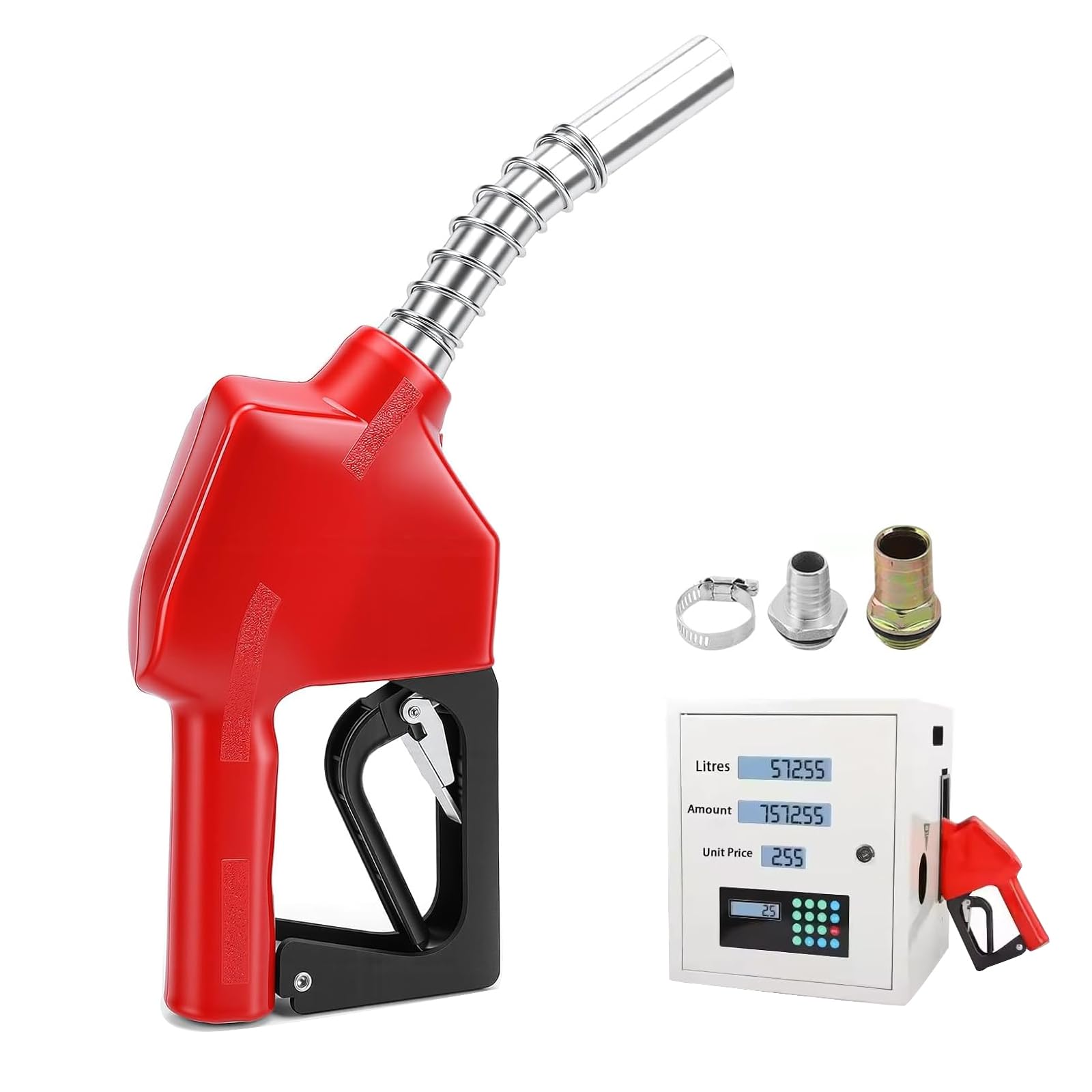 Pistola de combustible diésel automática, 3/4 pulgadas con caudal de 3 marchas, autobloqueo, mango ergonómico, a prueba de fugas, giratorio 360°, para diésel, fuel oil y gasolina