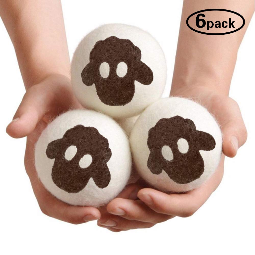 EQLEF Tumble Dryer Balls, 6 Pack Wool Dryer Balls for Laundry XL Size Reusable Laundry Betty Wool Drier Balls White Lambs Wool Drying Balls for Tumble Dryer