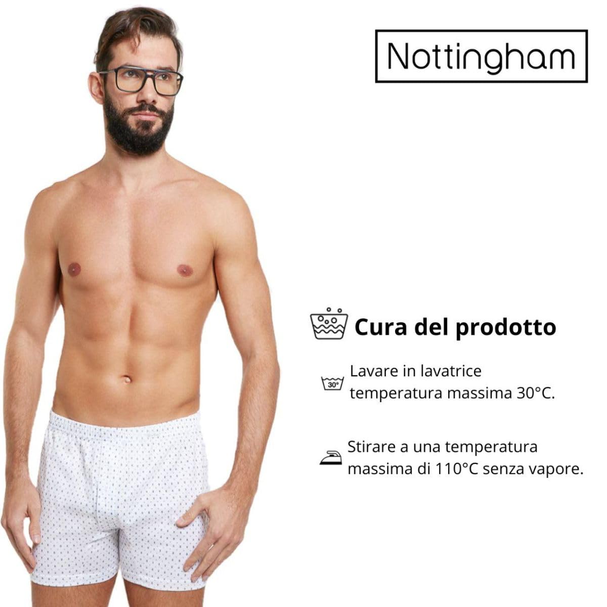 Confezione da 6 Boxer Uomo in Filo di Scozia con Apertura Anteriore, Chiusura Bottone ED Elastico Foderato. Disponibile in Fantasie assortite con Fondo Bianco o Fondo Scuro. Prodotto Made in Italy