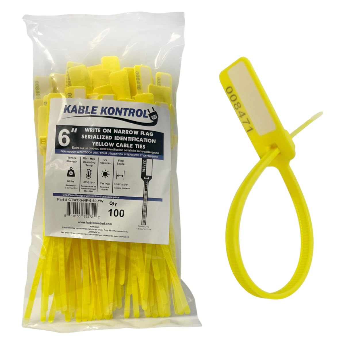 Amazon.com: Kable Kontrol Serialized Write-On Flag Zip Ties, 6