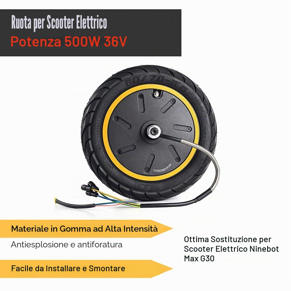 Moteur de Roue motrice 36V 500W, 60/70-6.5 Motore Scooter Elettrico Ruota Motore per Max G30 Scooter Elettrico Ruota motrice Posteriore Pneumatico Motore Riparazione Parti di Ricambio
