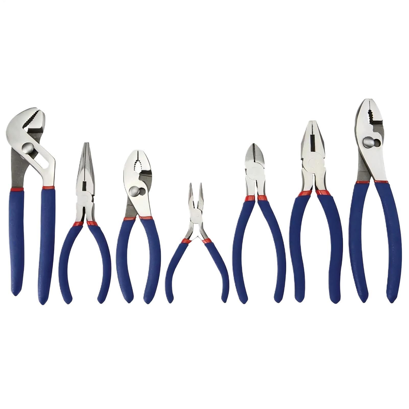 Kit Pinze Pinza a becchi lunghi, a snodo e morsetto | 7 Pezzi Set Kit Di Pinze E Chiavi Per Riparazioni Domestiche Giardino Officina Idraulica Impianti Elettrici Fai Da Te Auto