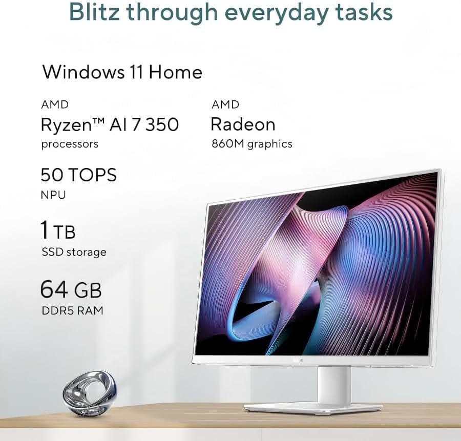 Image of ASUS VM670 27 inch FHD Touchscreen All in One Desktop PC, AMD Ryzen AI 7 350U (66 TOPS NPU), 64 GB DDR5 5600MHz RAM, 1 TB SSD, Wi-Fi 6, BT 5.4, Copilot+ PC, Win 11 Pro, for Business & Student, Accessories