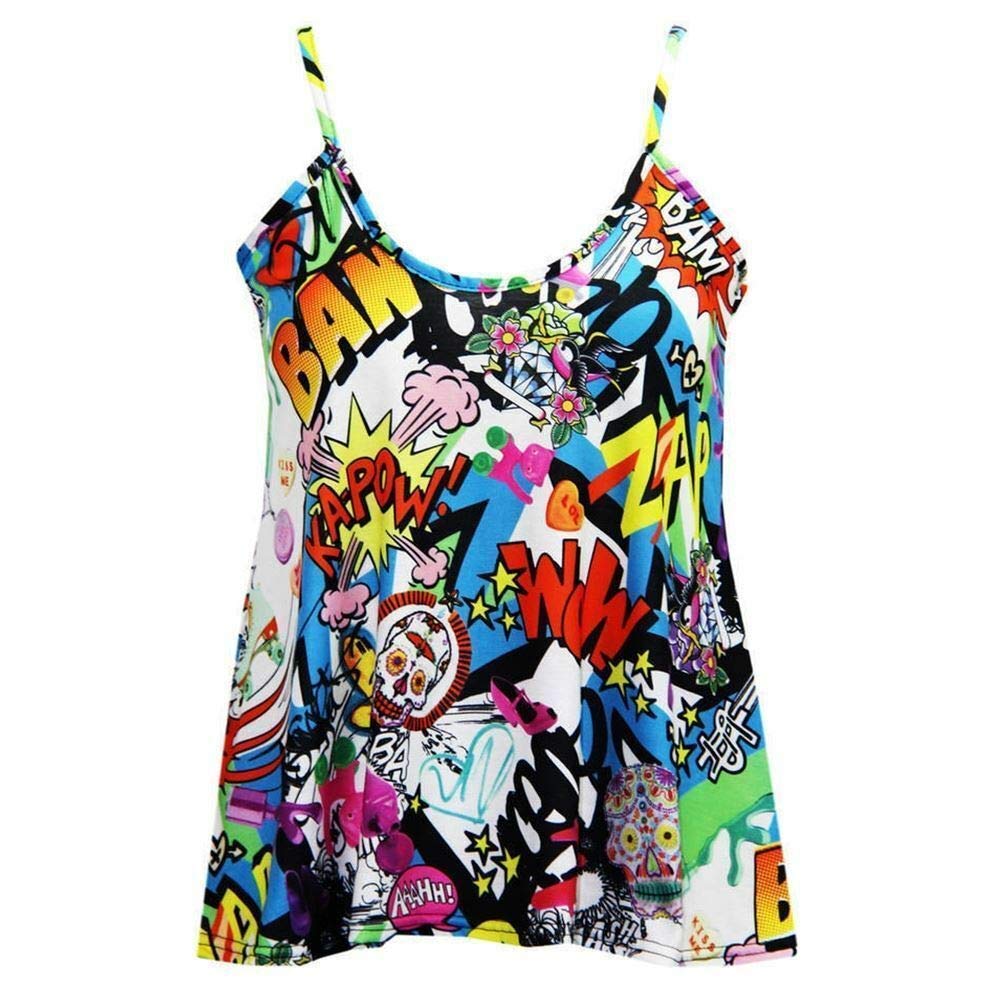 Wearall Women's Bang Plus Size Plain Strappy Sleeveless Swing Cami Vest Top 16-18