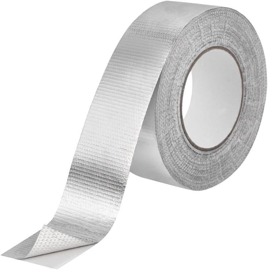 Reinforced Aluminium Foil Adhesive Tape, Silver Tape Self-adhesive with Glass Fibre, Heat Resistant Tapes Water Resistance for Home Repair, Ducts, Insulation, Fixing, Industrial (50mm*50m)