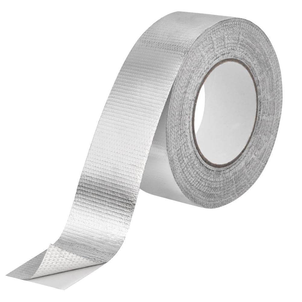 ANOMM Reinforced Aluminium Foil Adhesive Tape, Silver Tape Self-adhesive with Glass Fibre, Heat Resistant Tapes Water Resistance for Home Repair, Ducts, Insulation, Fixing, Industrial (50mm*50m)