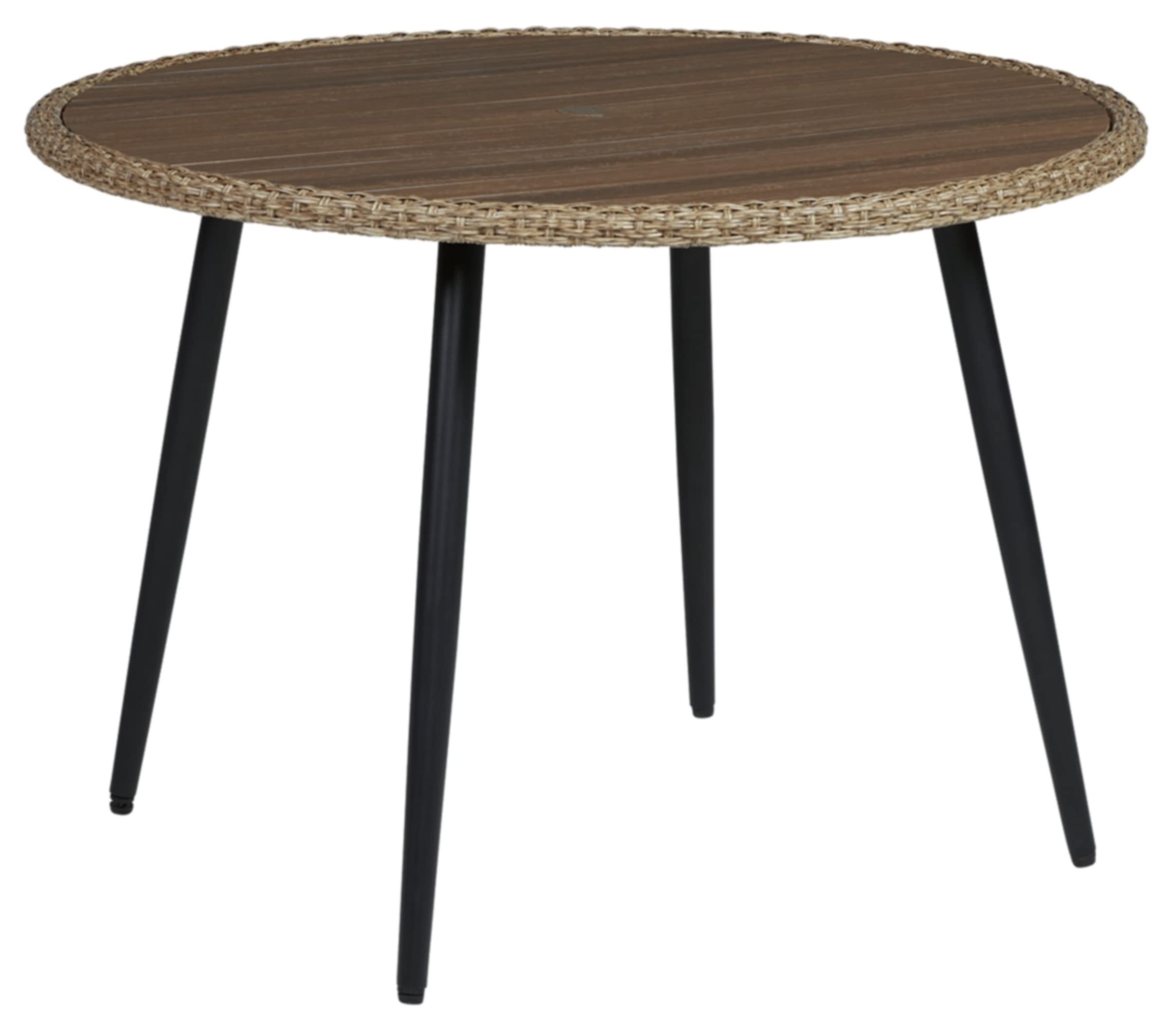 Signature Design by Ashley Outdoor Amaris Round Dining Table with Umbrella Hole, Brown