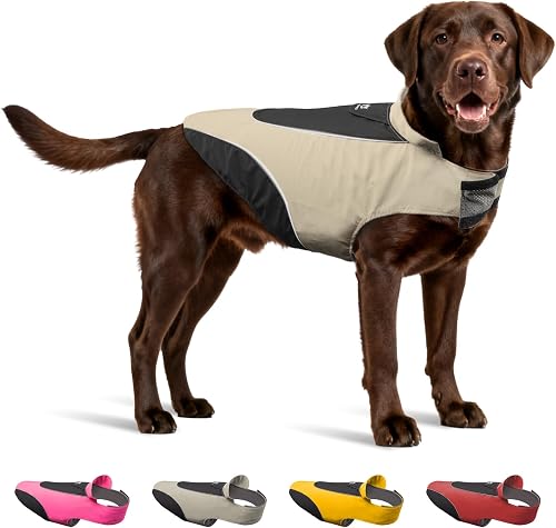 TSPRO Premium Dog Raincoat for Small/Medium Dogs, Waterproof Nylon, Reflective Strips, Easy-On Adjustable Hook & Loop Fastener, Leash Hole for Outdoor Walks (Grey, L)