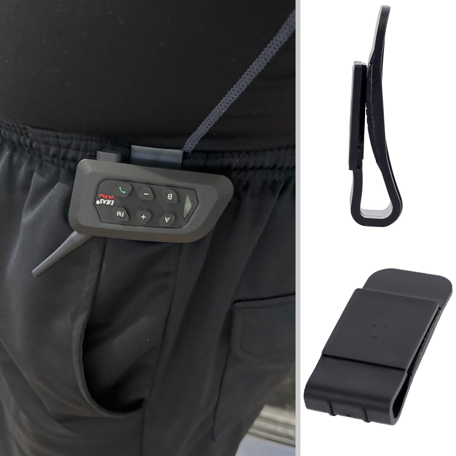 2 clips de cinturón para V4 V6 con USB-C, Q7, Q2, V7, Q8, MS20, accesorios de auriculares de árbitro y soportes de clip para casco de motocicleta