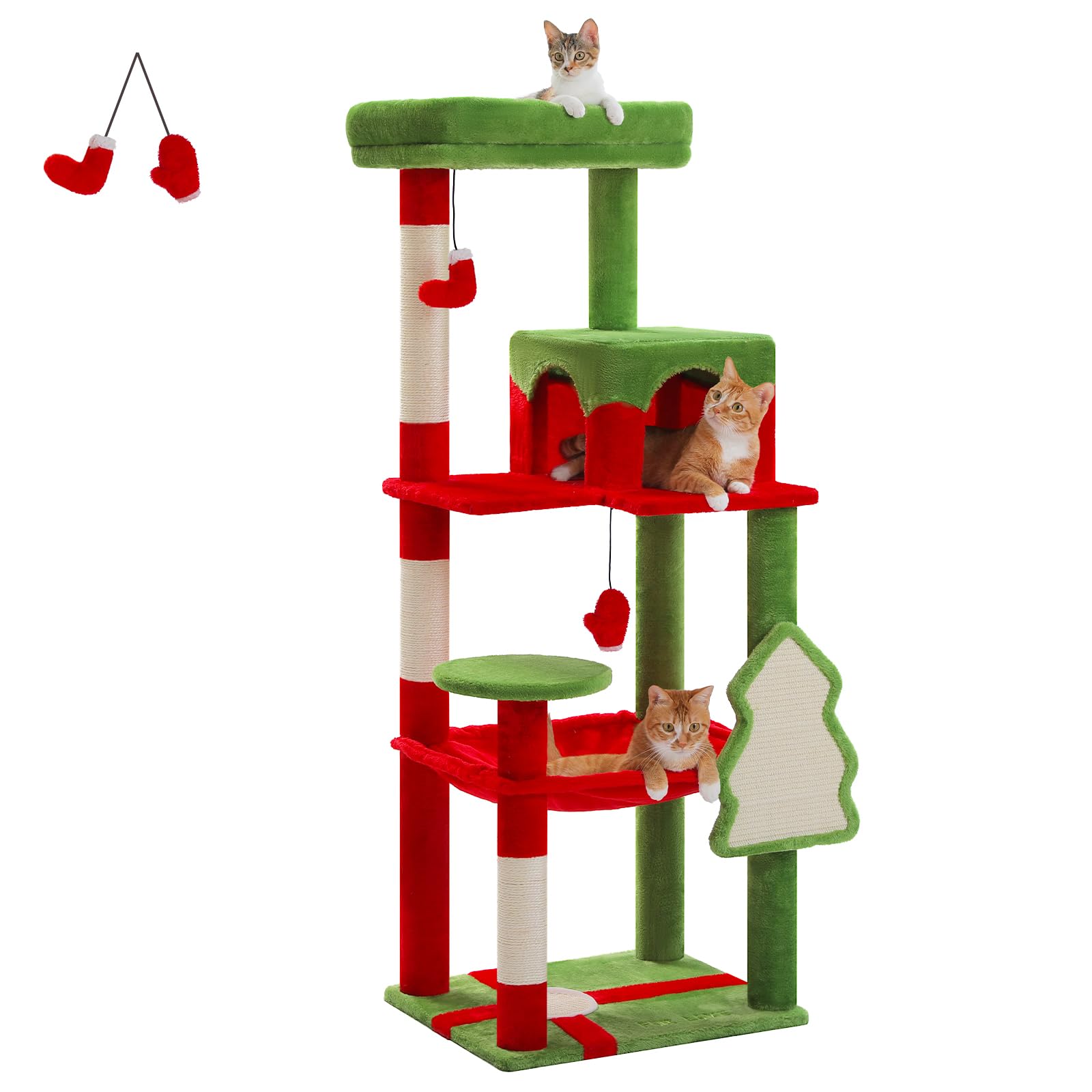 PAWZ Road 143cm Cat Tree for Indoor Cats with Metal Frame Large Hammock, 56.3 Inches Big Cat Tower with Scratching Posts and Top Perch, 4.7ft Multi-Level Activity Center with Replaceable Pompon, Beige — view 8