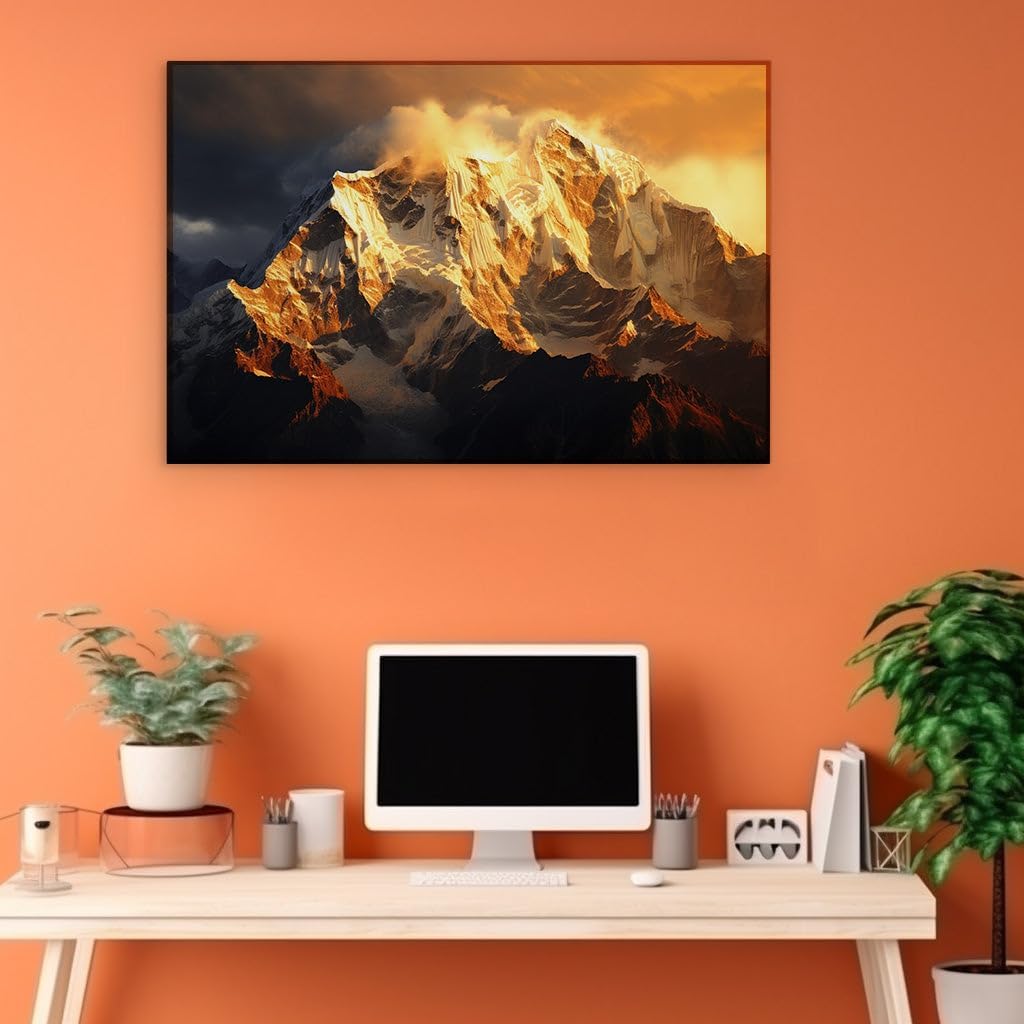 Canvas for Living room. Golden Peaks at Dawn - A Serene Embrace of Nature's Majesty, 27 x 18 inch Canvas Wall Art - Ready to Hang - 69x46 cm (27x18 inch)