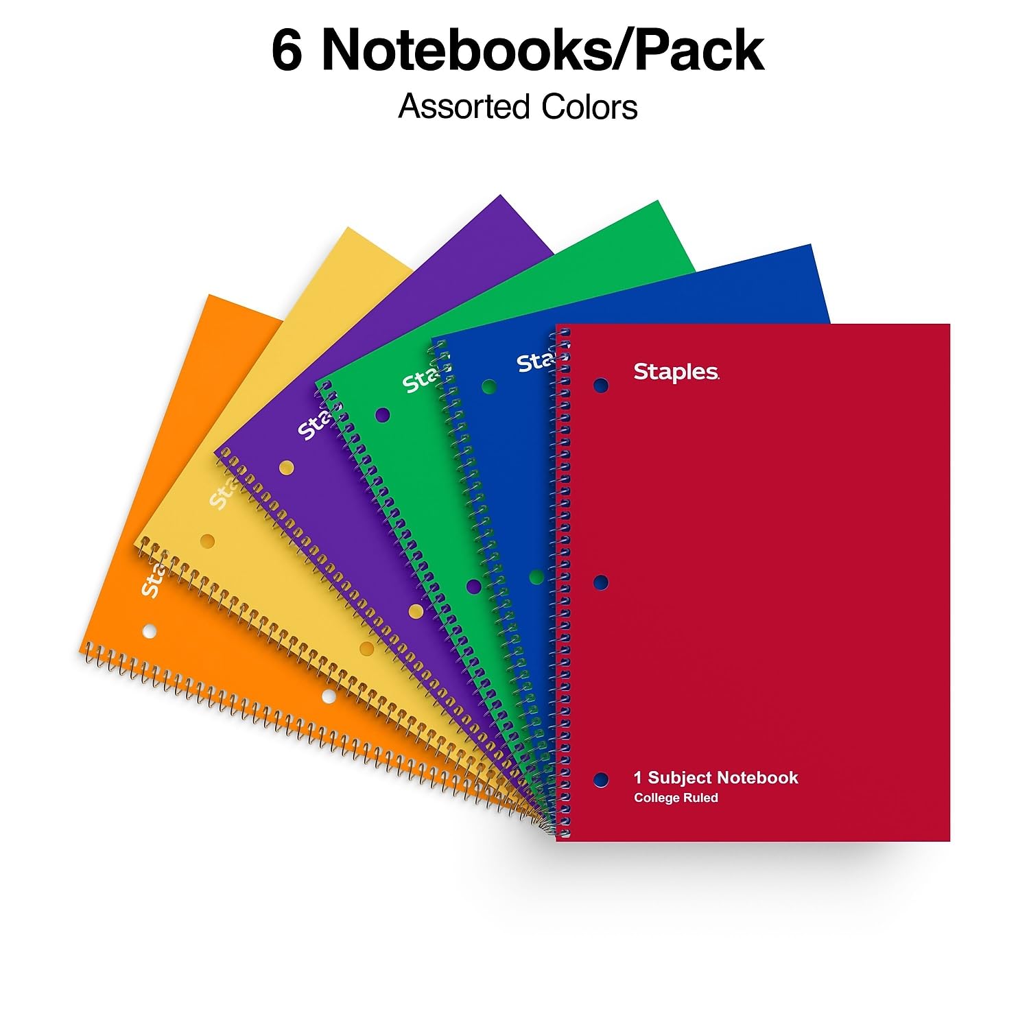 Staples Cuadernos de 1 materia, 8 x 10.5 pulgadas, rayas universitarias, 70 hojas, paquete de 6 (ST58376C)