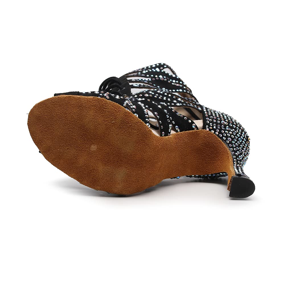 HIPPOSEUS Stivali da Ballo Latino Americano Donna con Strass Punta Aperta Tacco Alto Scarpe da Ballo