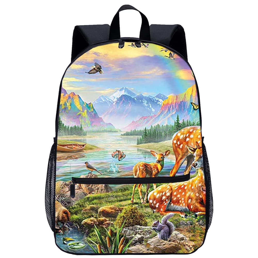 Mochila impresa 3D diseño ciervos animales tejido resistente estilo clásico 8