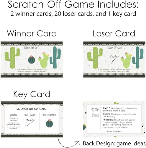 Miniatura 5 de Big Dot of Happiness Prickly Cactus Party - Juego de tarjetas para raspar para fiesta - 22 unidades