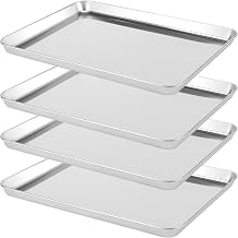 LEXININ 4 Pcs Stainless Steel Baking Trays, 40 x 30 cm Large Cookie Oven Sheet Pan for Cooking Roasting