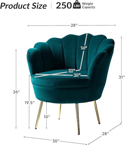 Miniatura 2 de HULALA HOME Silla decorativa moderna de terciopelo con respaldo en forma de concha, bonito sillón para sala de estar, dormitorio, sillón con patas