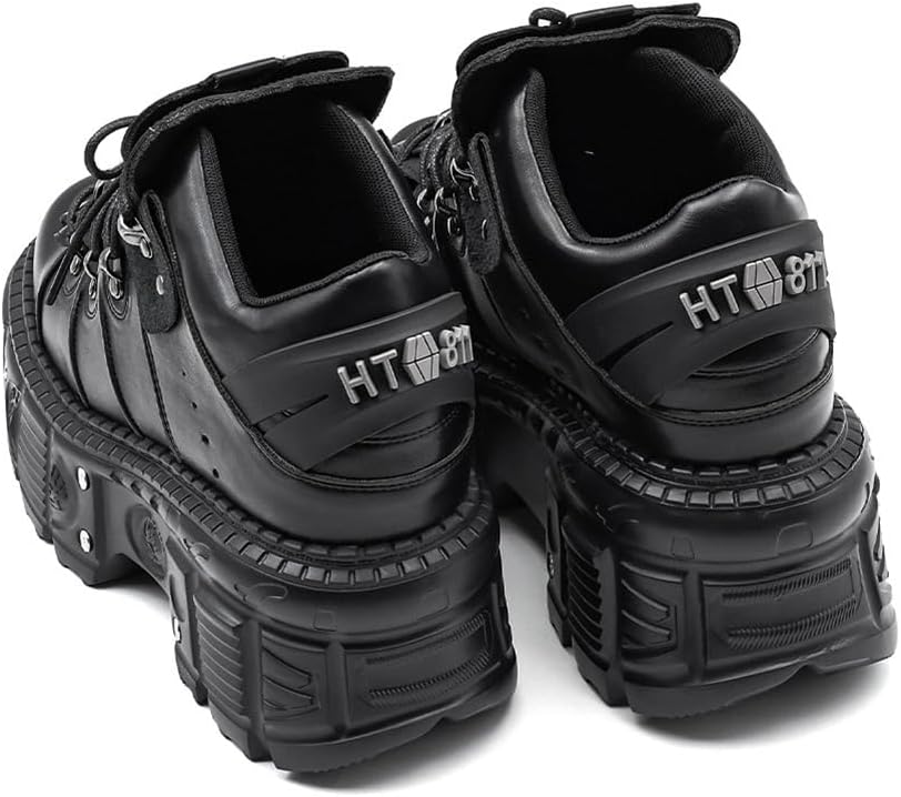 Kluolandi Women's Platform Biker Boots Square Toe Lace Up Motorcycle Boots Black Metal Combat Goth Booties - Image 6