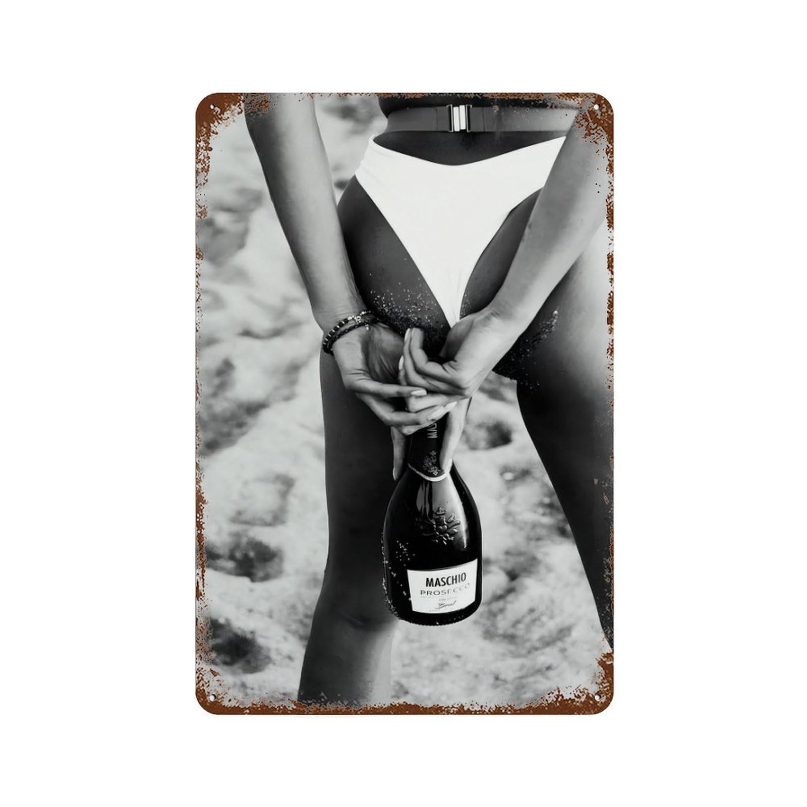 xiaoxiaoshen Bikini Woman Holding Wine Bottle Wall Art Wall Decor Art Metal Tin Poster Modern Home Decor Art Home Bar Shop Decorations Vintage Sign 30x20cm