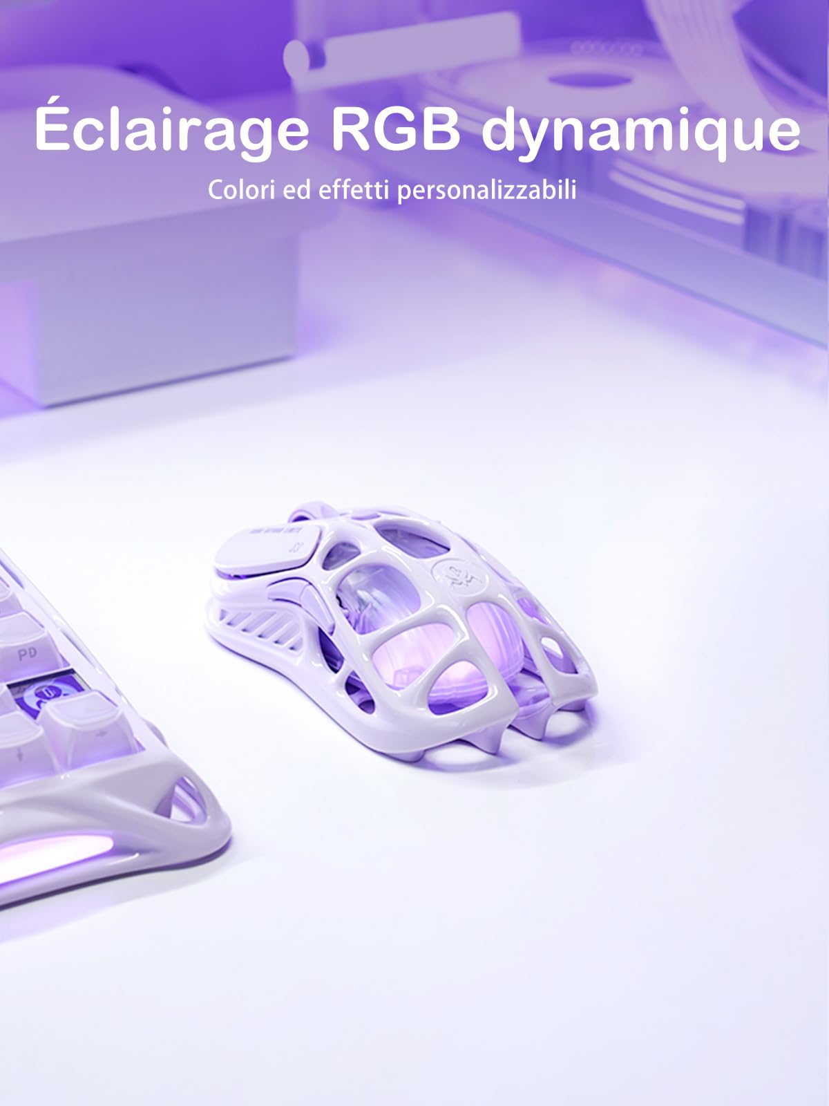 GravaStar Mercury M1 Pro Souris de Jeu en Alliage de magnésium léger, 26 000 DPI, capteur PAW3395DM, 5 Boutons programmables, câble/2,4G/BT, jusqu'à 200 Heures de Batterie (Violet)