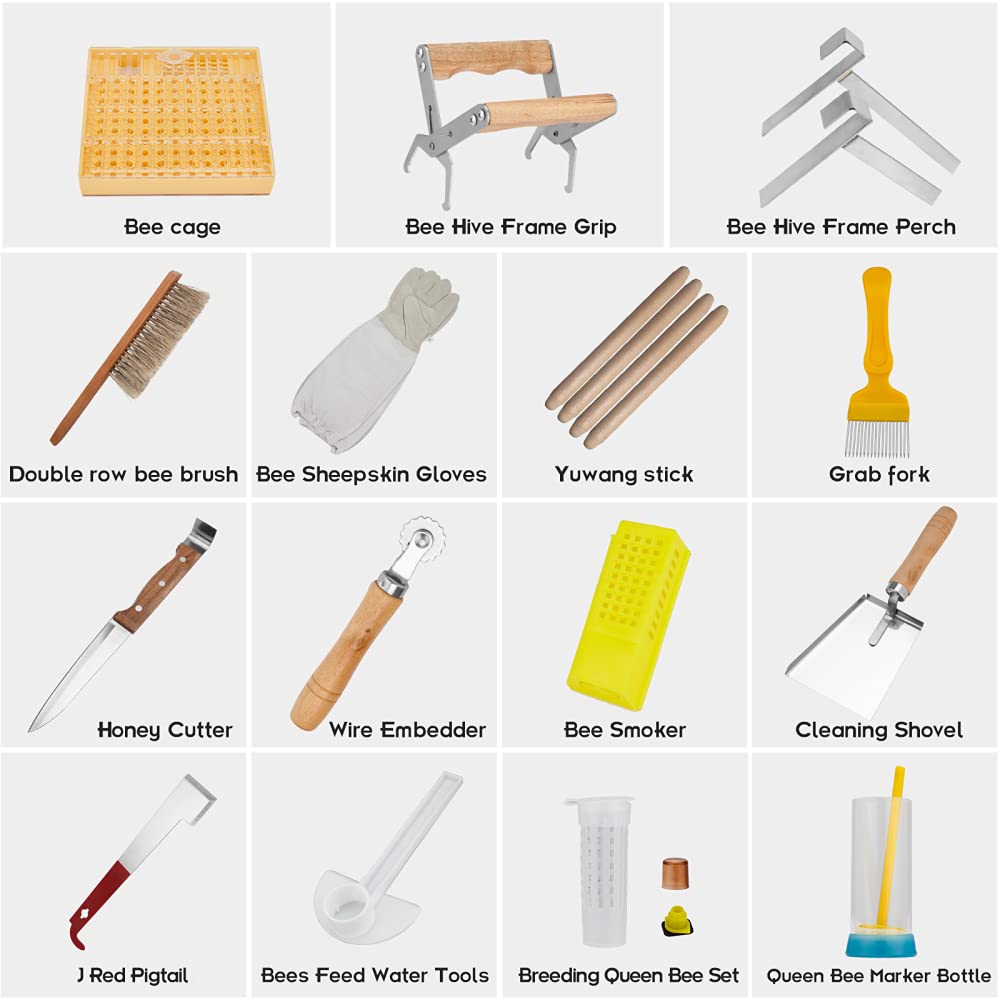 Suministros de apicultura Kit de herramientas de apicultura de 15 piezas - Kit de inicio de apicultor de lujo - Chaqueta de apicultura L - Chaqueta de traje de apicultor con velo y sombrero