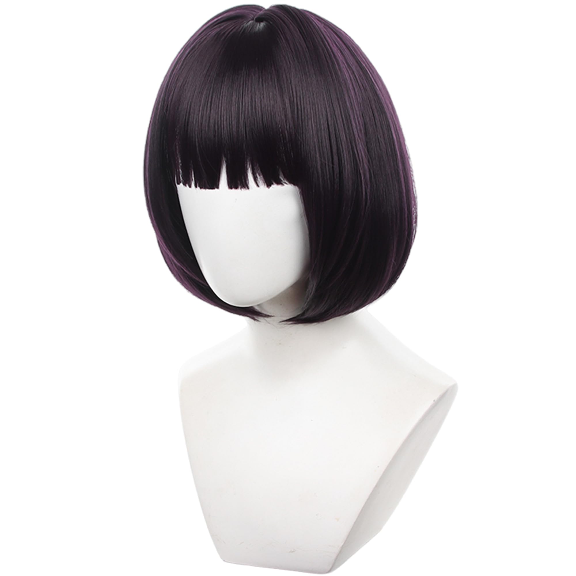 Purple Red Bob Short Wig for Anime Straight with Bangs Heat Resistant Synthetic Universal Costume Hairs for Women Men Cos Anime Party Replacment Wigs - Image 3