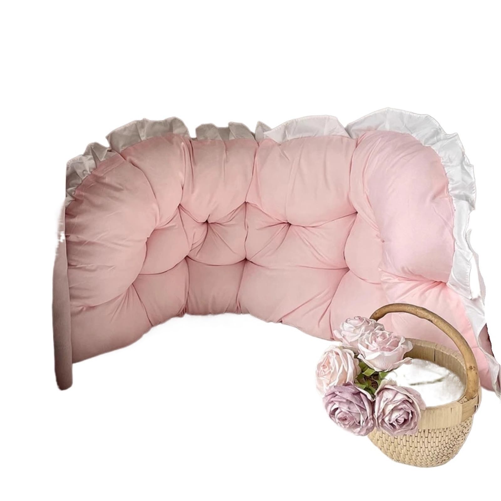 LPATEBCVU Ruffle Bed Backrest Student Dormitory Tatami Plush Cushion Soft Lace Headboard Neck Stuffed Pillow Body Bedside Back Bed Large Backrest(Pink,120X50CM)