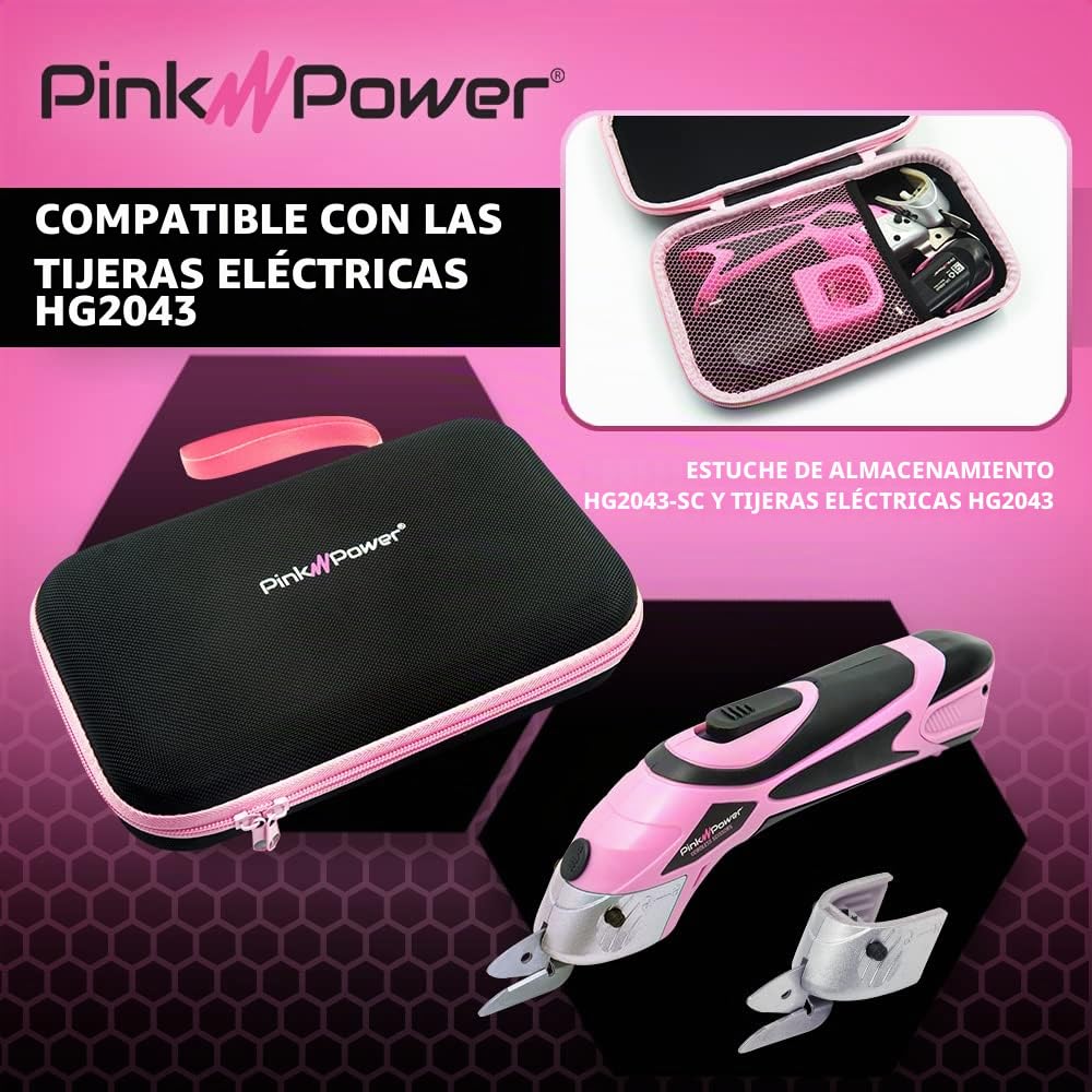 Tijeras eléctricas de tela rosa para manualidades, costura, cartón, álbumes de recortes, tijeras inalámbricas y estuche de almacenamiento