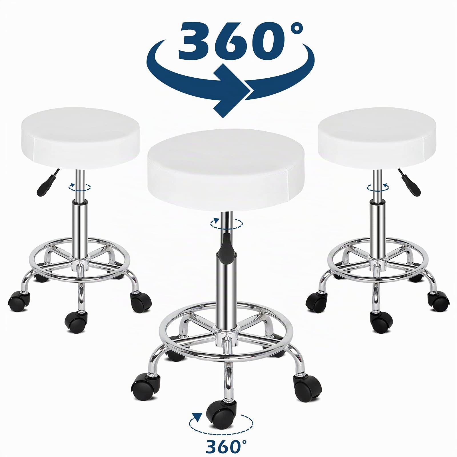 Alightup Büro Hocker Professioneller Rollhocker 360° drehbar, höhenverstellbar mit Rollen - Für Massage, Salon, Küche, Büro, Klinik, Pub, Näharbeiten, Maler & Klavierbank - Weiß
