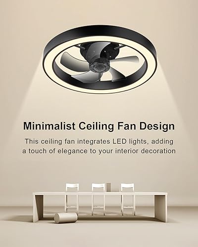 Miniatura 3 de Ventiladores de techo de montaje empotrado con luces y control remoto, ventilador de techo minimalista de 20 pulgadas regulable de perfil bajo,